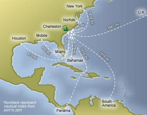 There are five ways to get between Charleston and the Bahamas using either a plane or a ferry