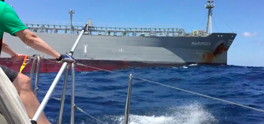 Sailboat Refuelled by Mariposa Oil Tanker